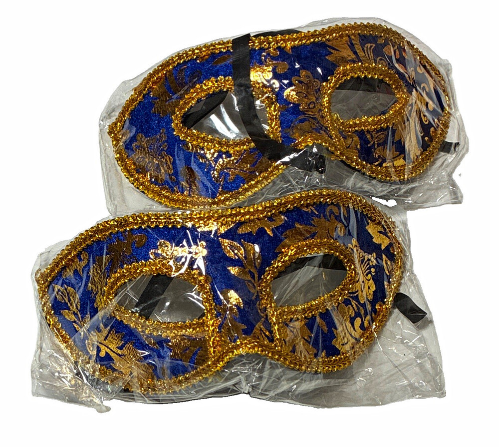 Mardi Gras Masquerade Ball Eyemask Blue/Gold Plastic Adjustable, One Size